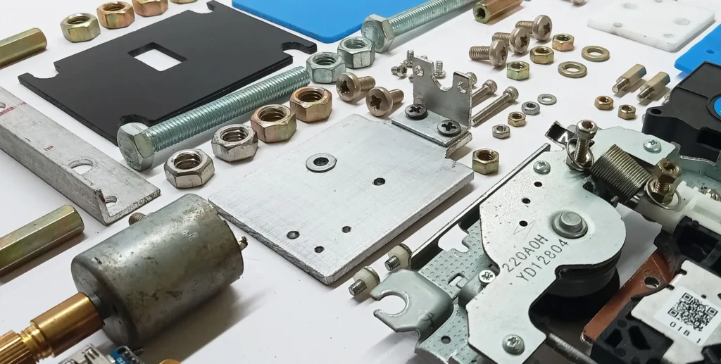 The material and parts used in the custom-built PCB driller project