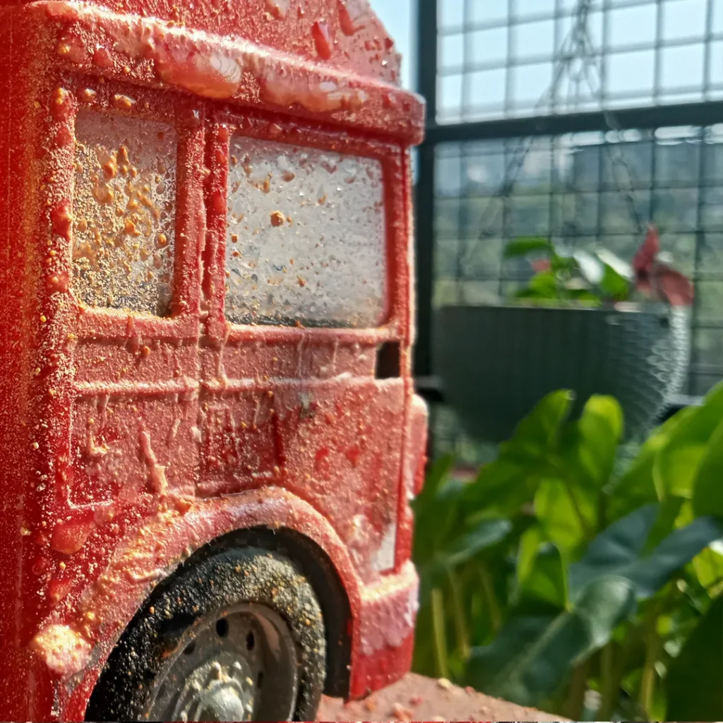 Chalk powder is applied to truck body surface 