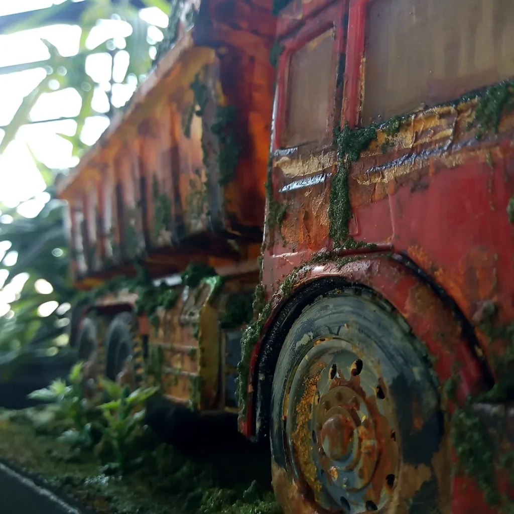 completed rustic truck model, side view