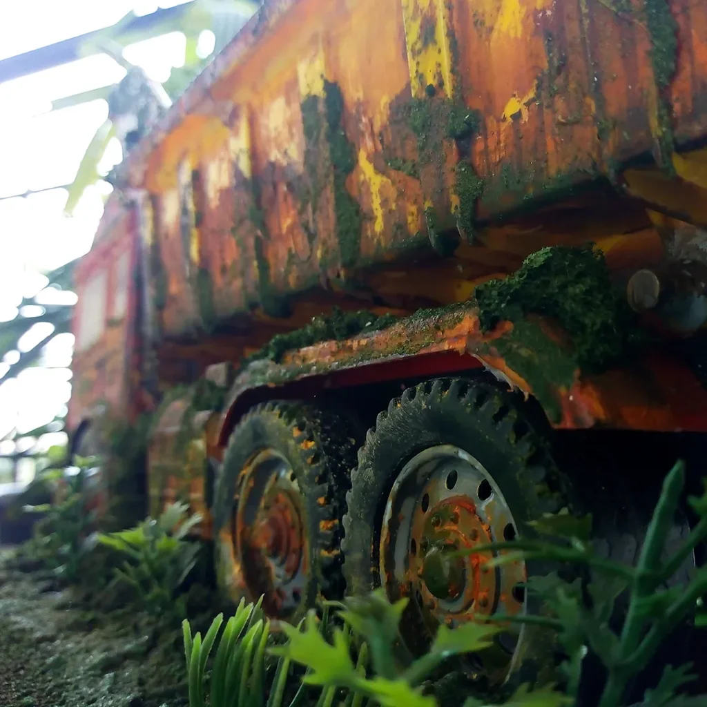 completed rustic truck model, rear shot