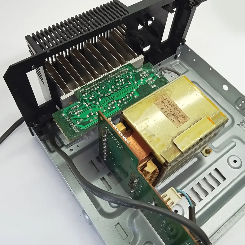 amp board and transformer mounted on the chassis